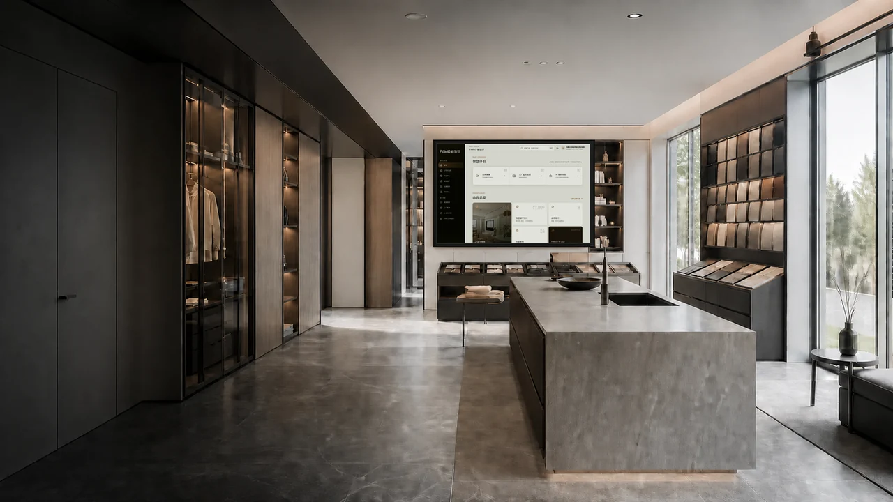 智慧门店概念视觉:体验空间大屏呈现帕伯罗智慧门店工作台